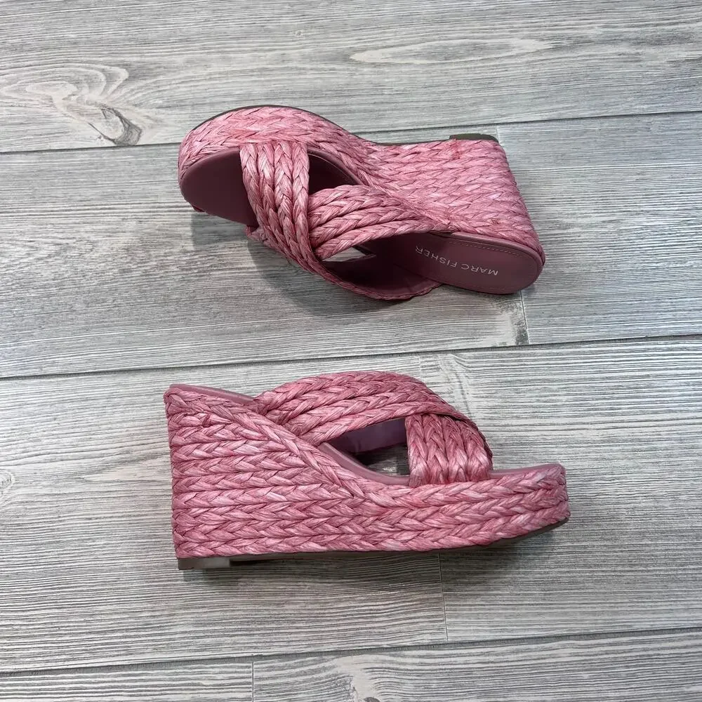 Marc Fisher Mflynn Criss Cross Wedge Sandals Medium Pink 6M NWT